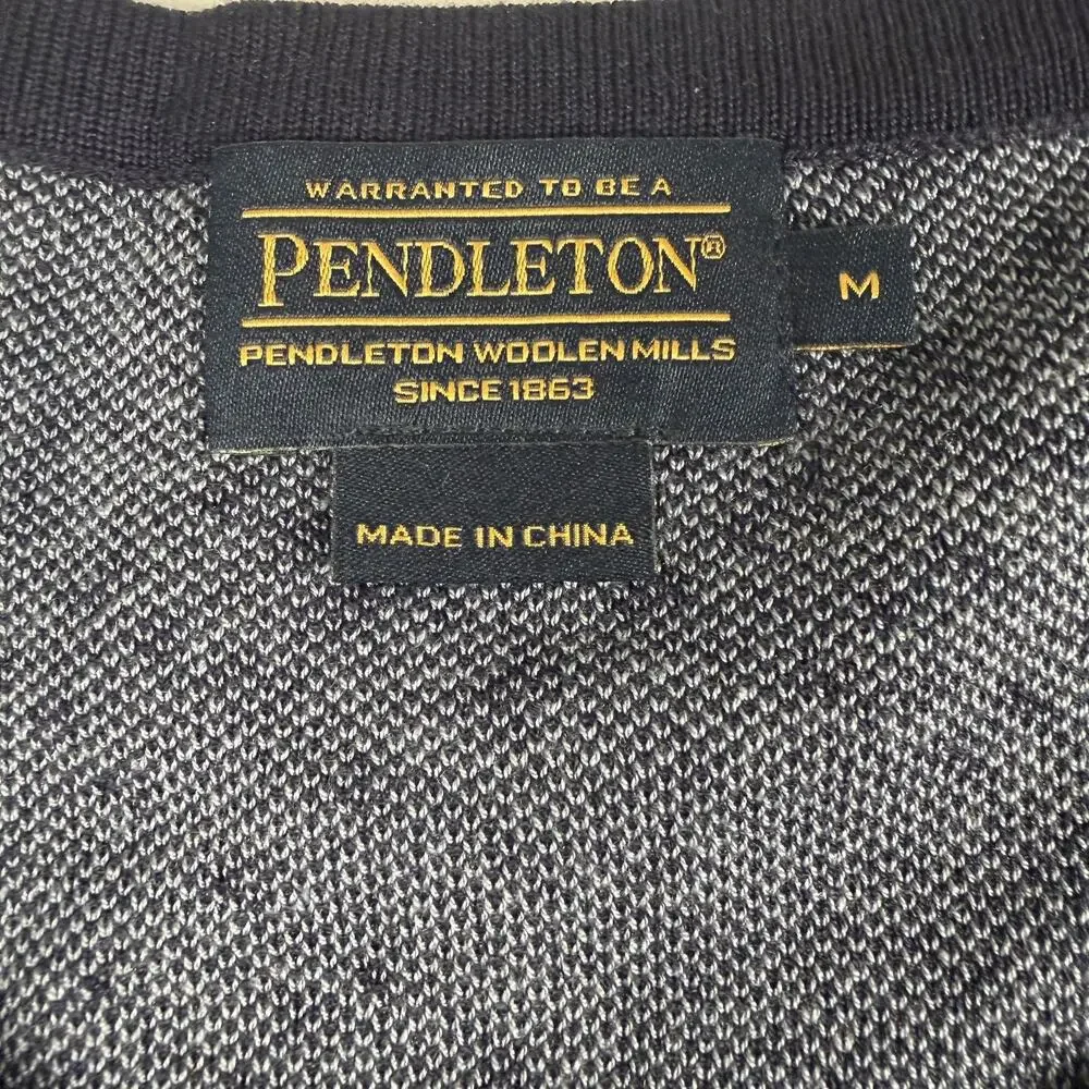 Pendleton Women’s Blue Navy Geometric Pattern Silk Cotton Button Cardigan Size M